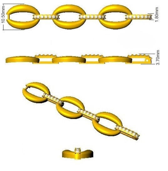 Stylish Round Lab Grown Diamond Oval Link Bracelet with Pave D-Links in 10K/14K gold and platinum with certified lab-grown or natural diamonds