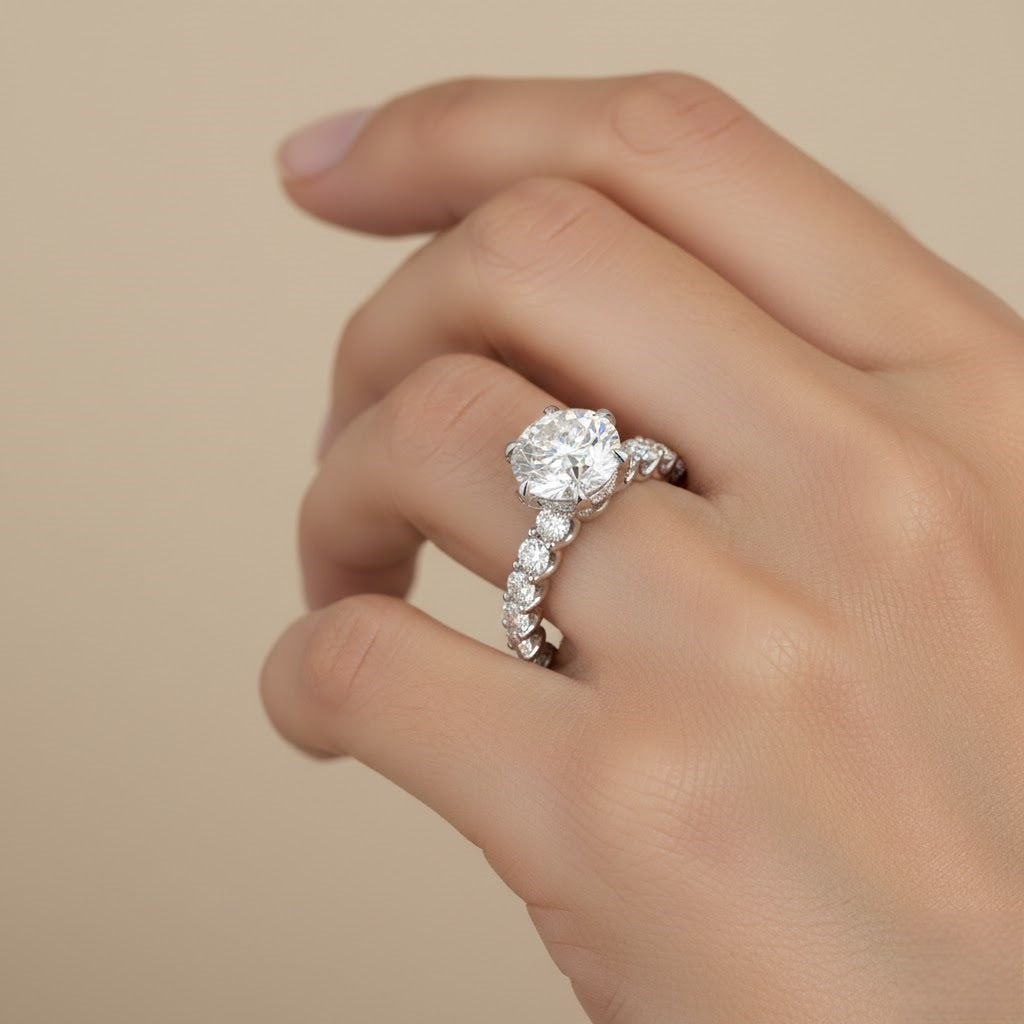 Lab-Grown 5.50 Ct Round Diamond Engagement Ring in 10K/14K gold and platinum with certified lab-grown or natural diamonds