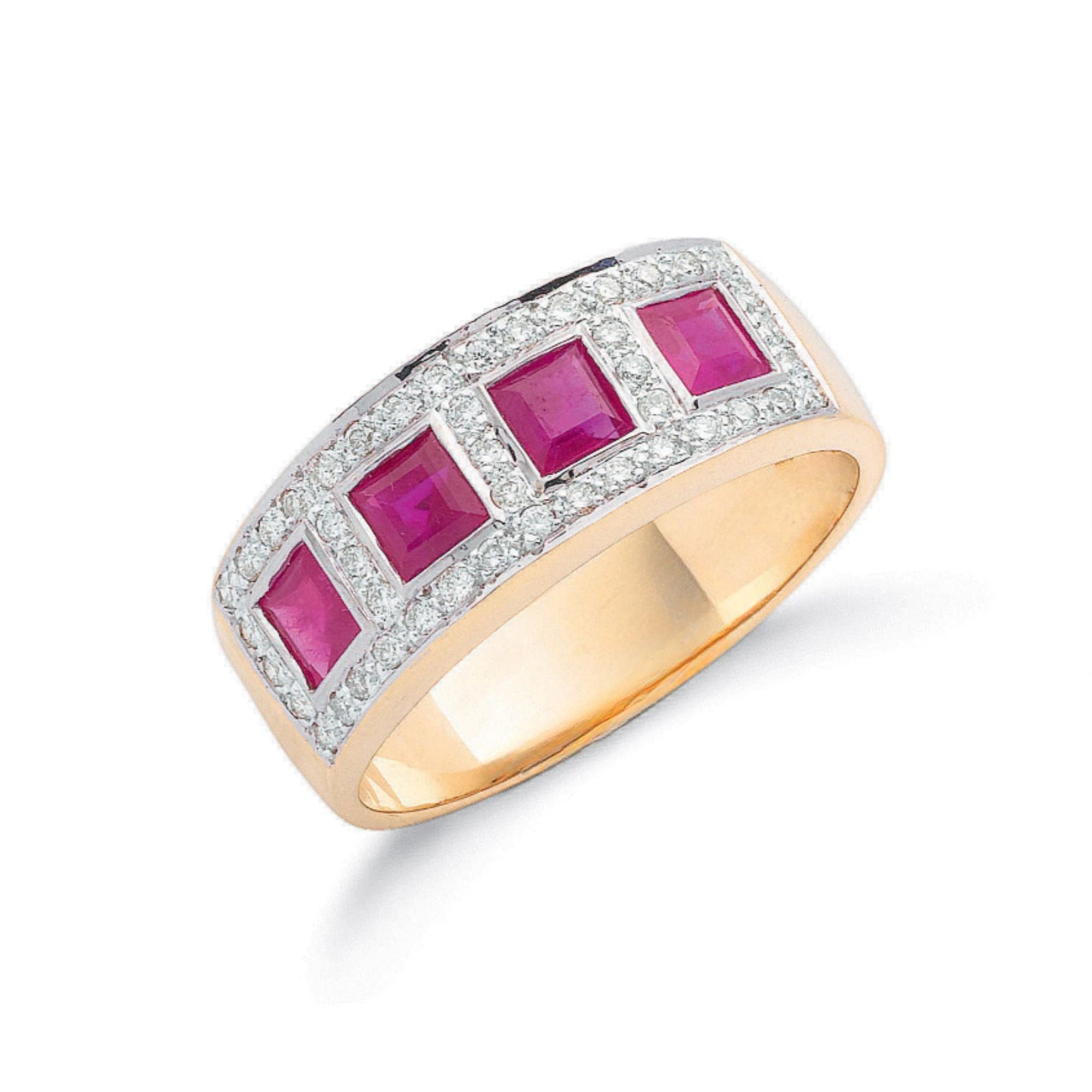 Ruby Half Eternity Ring Princess Cut with Diamonds in 10K/14K gold and platinum with certified lab-grown or natural diamonds