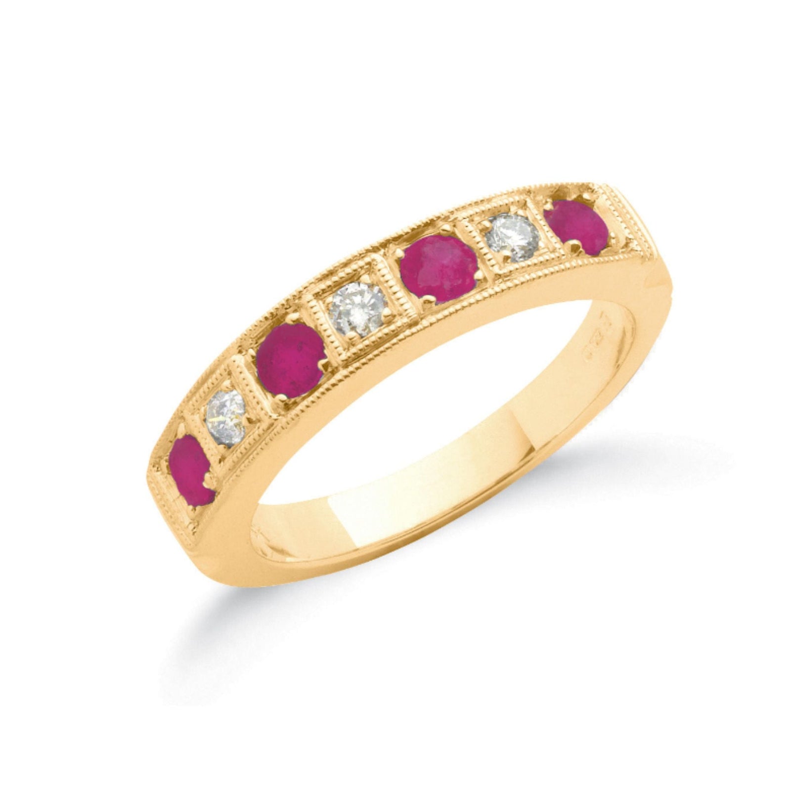 Ruby Half Eternity Ring with Natural Diamonds in 10K/14K gold and platinum with certified lab-grown or natural diamonds