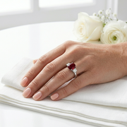 Round Cut Natural Diamond Three-Stone Ring with Oval Colour Gemstone in 10K/14K gold and platinum with certified lab-grown or natural diamonds