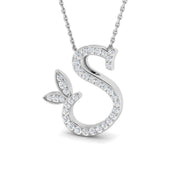 Paved Initial Diamond Pendant with Leaf Design in 10K/14K gold and platinum with certified lab-grown or natural diamonds