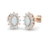 Halo Stud Earrings - 1.00 Carat Tulty Diana Oval Opal Cluster in 10K/14K gold and platinum with certified lab-grown or natural diamonds