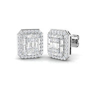 Stud Earrings with Emerald Shape Diamond Cluster - 1ct Solid in 10K/14K gold and platinum with certified lab-grown or natural diamonds