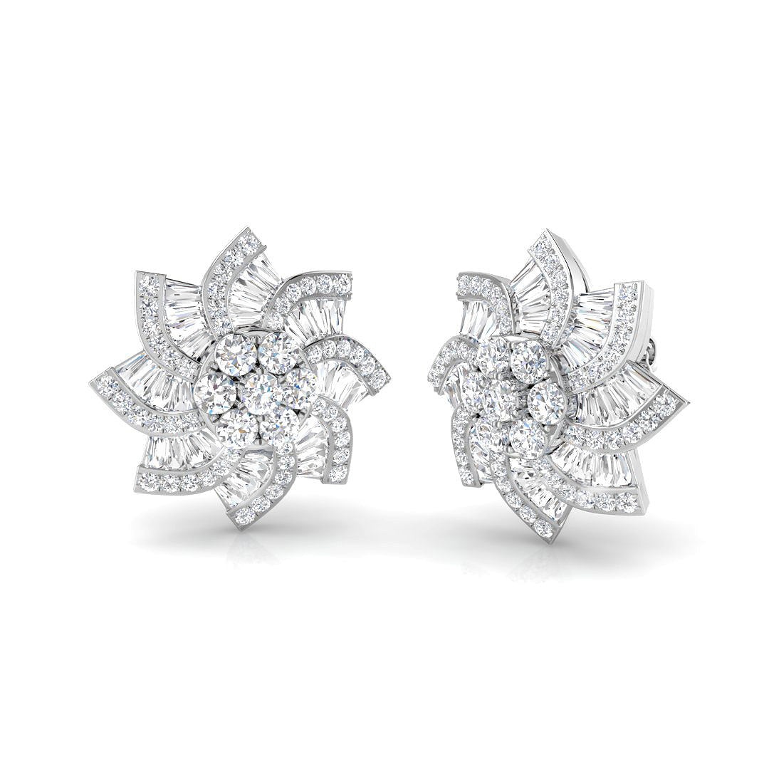 Stud Earrings with Floral Sunburst Diamond Cluster - 2.5ct Solid in 10K/14K gold and platinum with certified lab-grown or natural diamonds