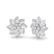 Stud Earrings with Floral Sunburst Diamond Cluster - 2.5ct Solid in 10K/14K gold and platinum with certified lab-grown or natural diamonds