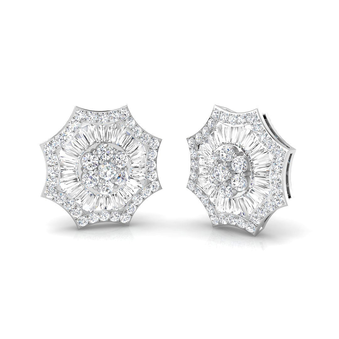 Stud Earrings with Star Sunburst Diamond Cluster - 1.5ct Solid in 10K/14K gold and platinum with certified lab-grown or natural diamonds