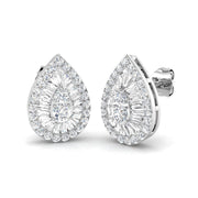 Stud Earrings with Pear Diamond Halo Cluster - 1.25ct Solid in 10K/14K gold and platinum with certified lab-grown or natural diamonds