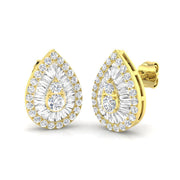Stud Earrings with Pear Diamond Halo Cluster - 1.25ct Solid in 10K/14K gold and platinum with certified lab-grown or natural diamonds