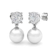 Cluster Diamond Pearl Drop Earrings in Gold - Push Back - UK Hallmarked in 10K/14K gold and platinum with certified lab-grown or natural diamonds