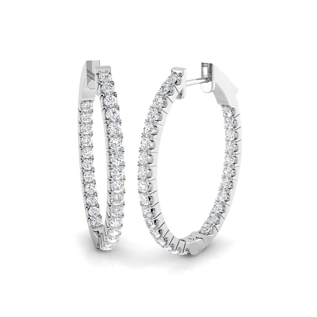 1.75 Ct Round Diamond Hoop Earrings in 10K/14K gold and platinum with certified lab-grown or natural diamonds