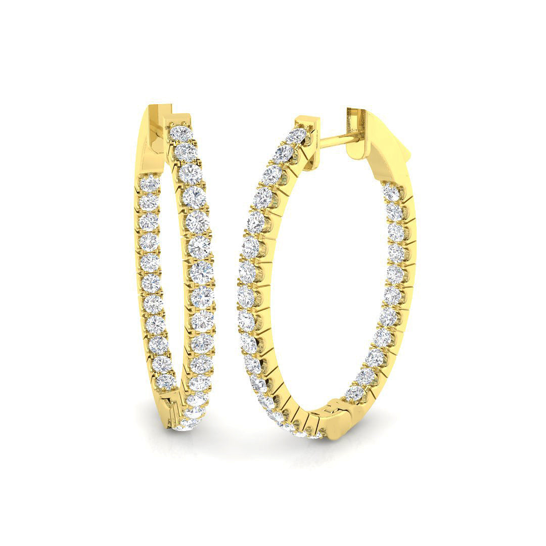 1.75 Ct Round Diamond Hoop Earrings in 10K/14K gold and platinum with certified lab-grown or natural diamonds