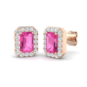 Emerald Cut Pink Sapphire Diamond Stud Earrings - Push Back - UK Made in 10K/14K gold and platinum with certified lab-grown or natural diamonds