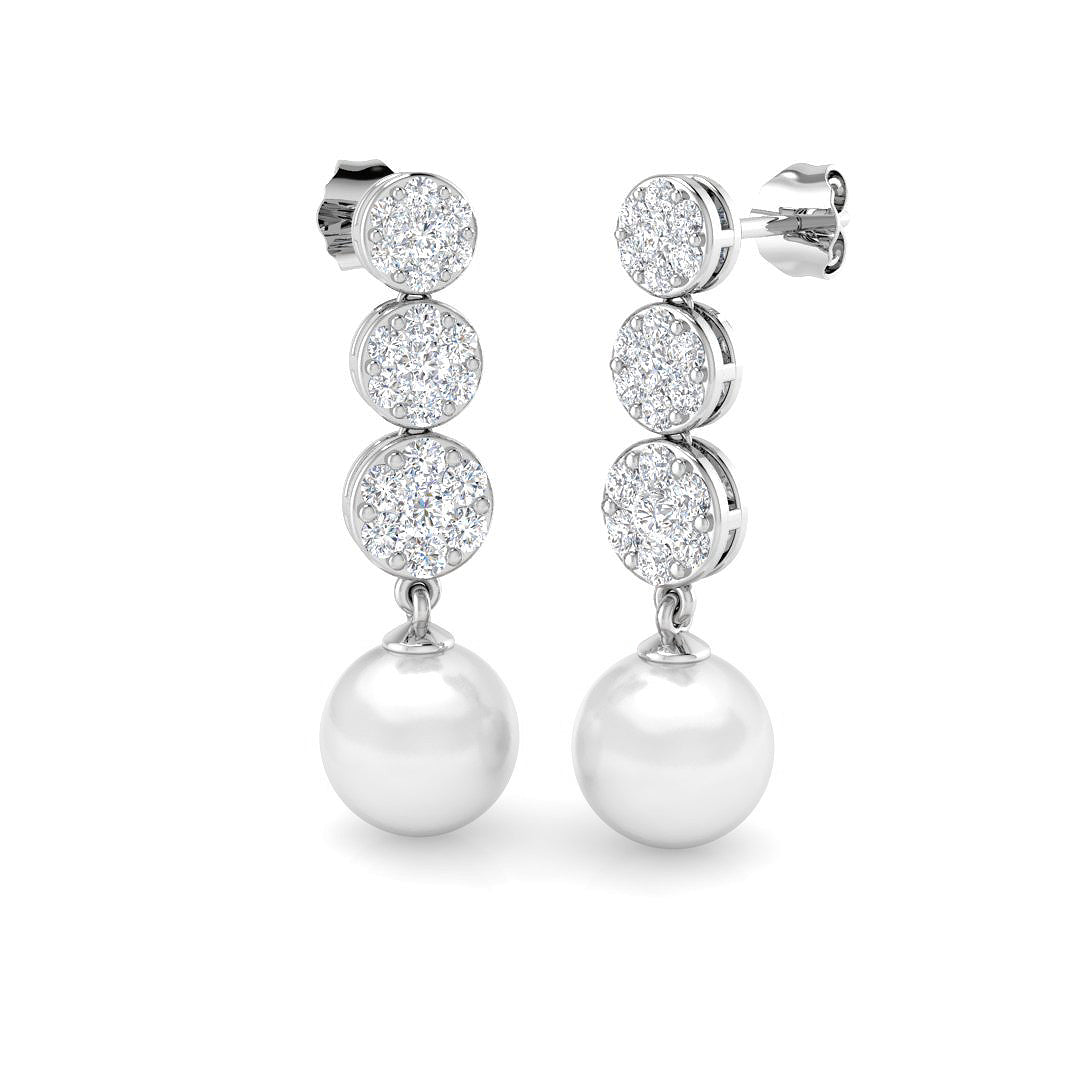 Pearl Diamond Drop Earrings with Push Back Clasp - Luxury Collection in 10K/14K gold and platinum with certified lab-grown or natural diamonds