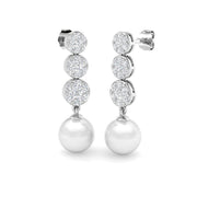 Pearl Diamond Drop Earrings with Push Back Clasp - Luxury Collection in 10K/14K gold and platinum with certified lab-grown or natural diamonds