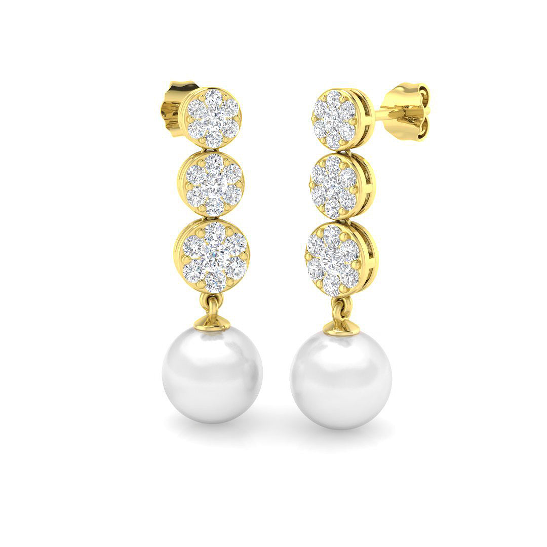 Pearl Diamond Drop Earrings with Push Back Clasp - Luxury Collection in 10K/14K gold and platinum with certified lab-grown or natural diamonds