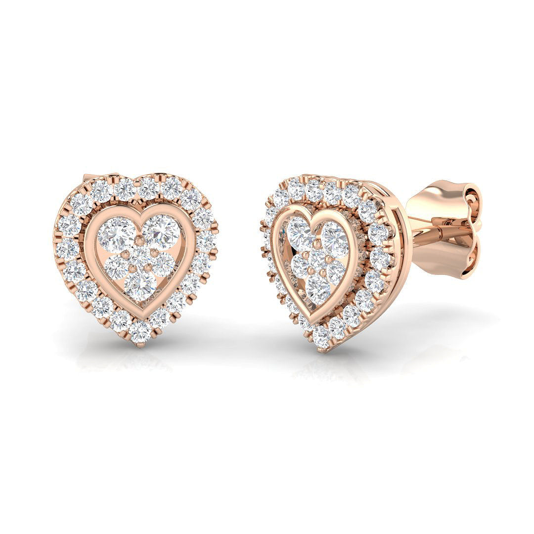 Heart-Shaped Diamond Cluster Stud Earrings in 10K/14K gold and platinum with certified lab-grown or natural diamonds