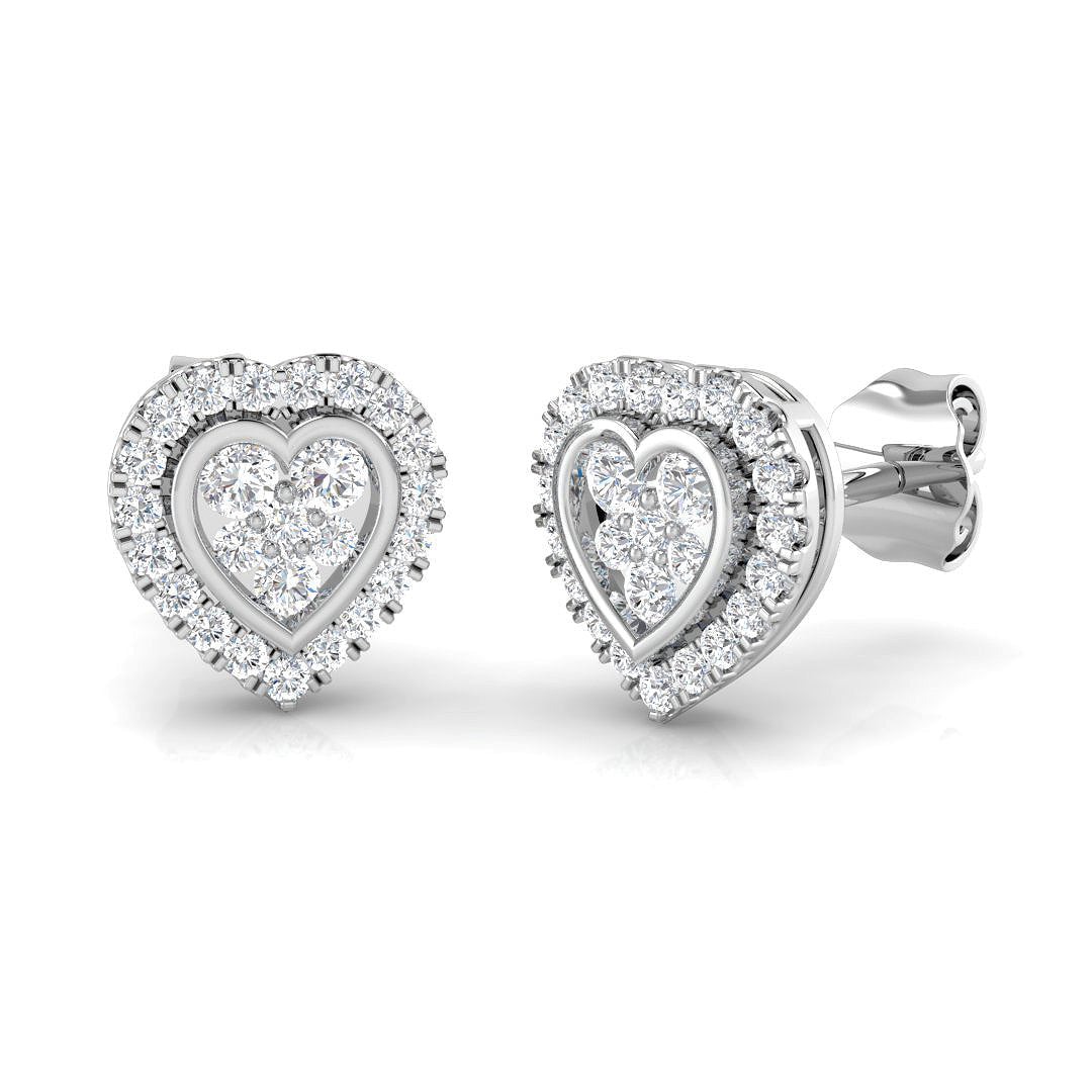Heart-Shaped Diamond Cluster Stud Earrings in 10K/14K gold and platinum with certified lab-grown or natural diamonds