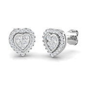 Heart-Shaped Diamond Cluster Stud Earrings in 10K/14K gold and platinum with certified lab-grown or natural diamonds