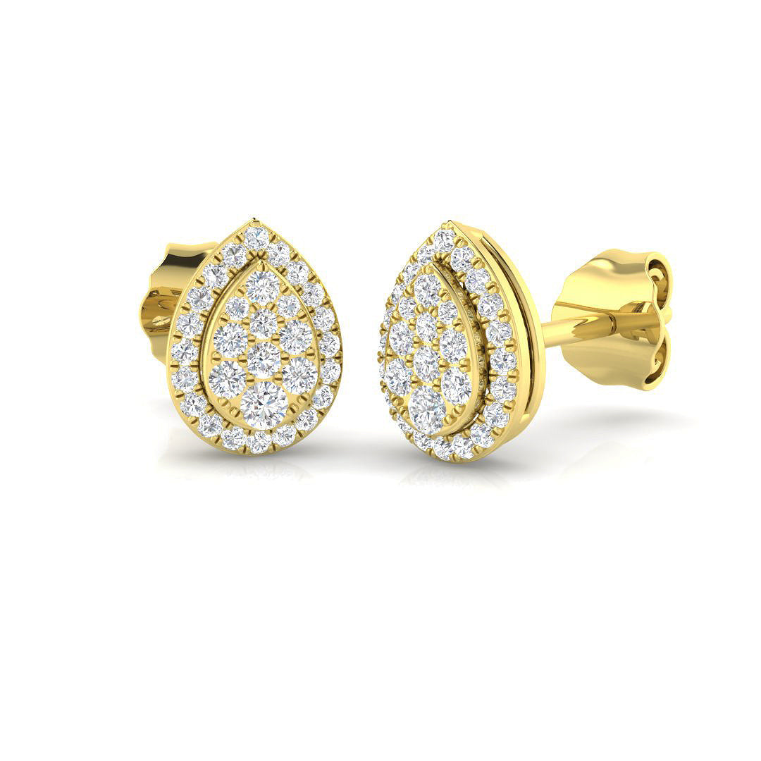 Pear Shape Diamond Cluster Stud Earrings in 10K/14K gold and platinum with certified lab-grown or natural diamonds