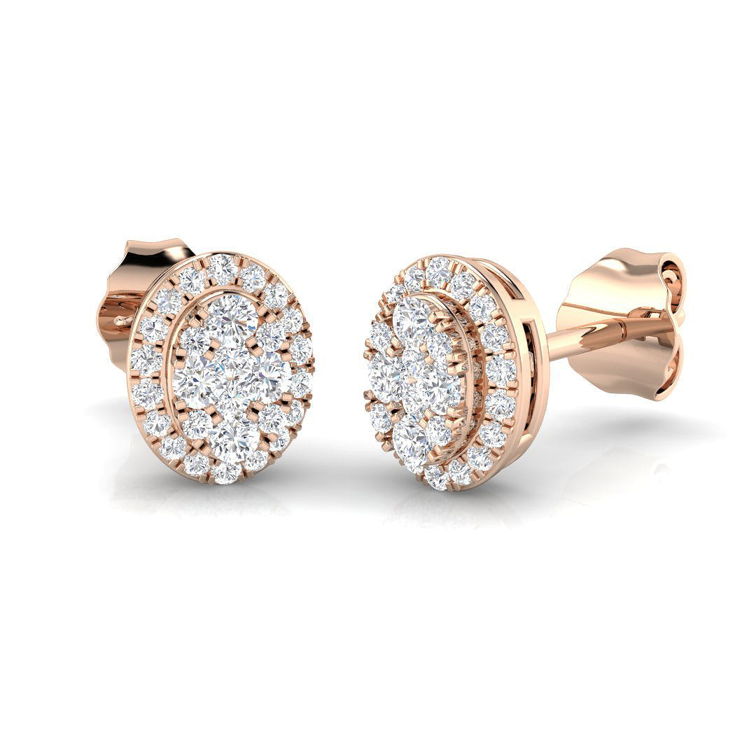 Round Diamond Halo Cluster Stud Earrings in 10K/14K gold and platinum with certified lab-grown or natural diamonds