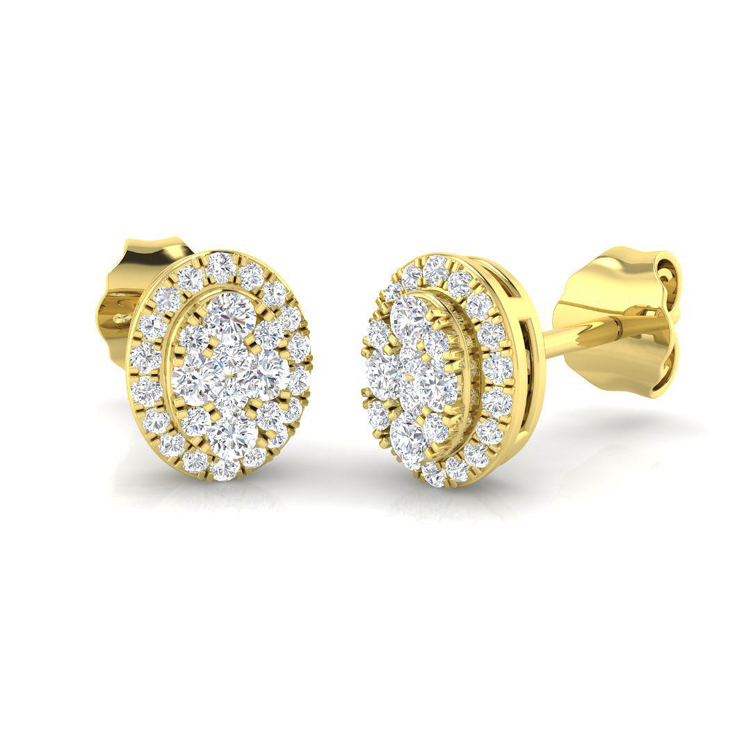 Round Diamond Halo Cluster Stud Earrings in 10K/14K gold and platinum with certified lab-grown or natural diamonds
