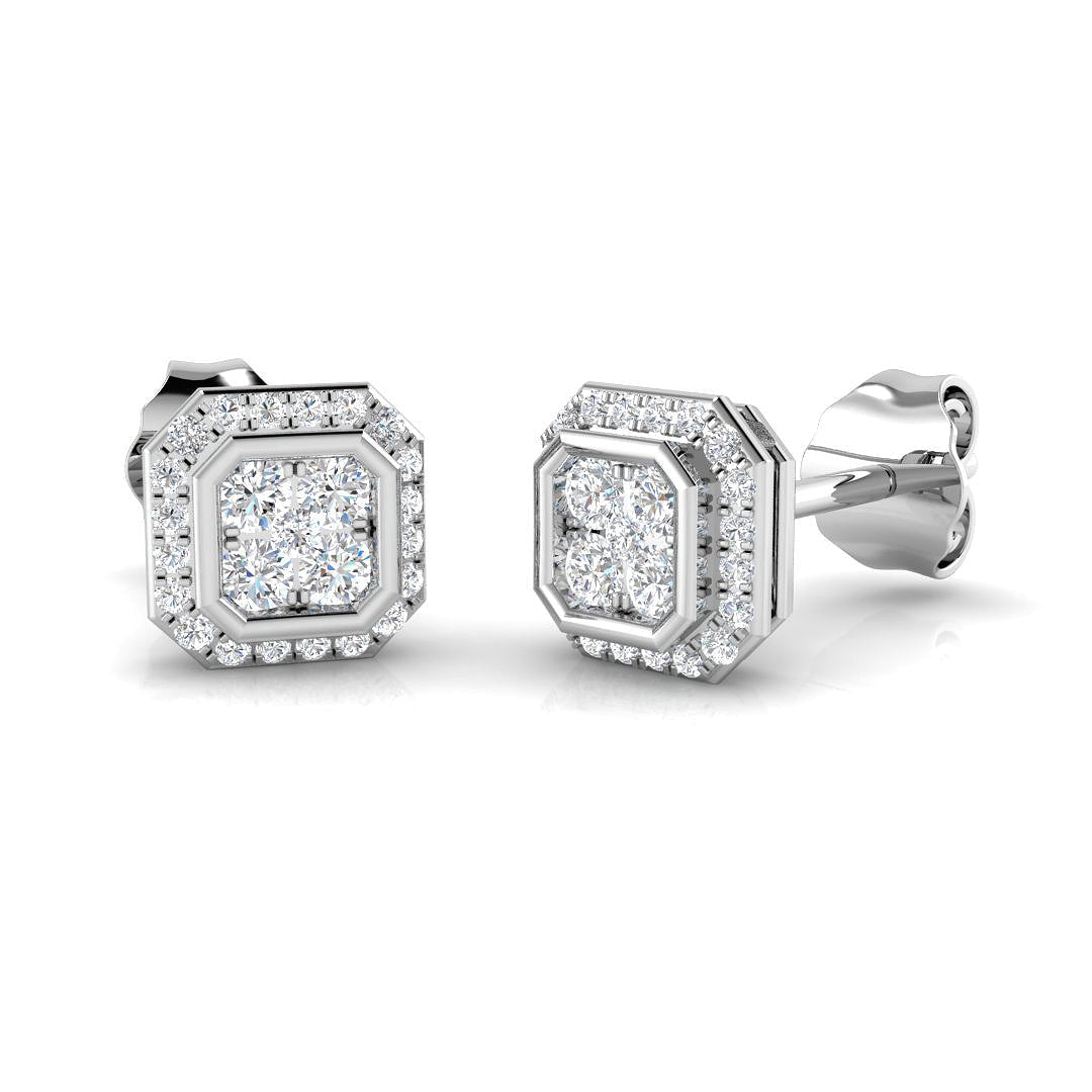 Lab/Natural Diamond Cluster Stud Earrings in 10K/14K gold and platinum with certified lab-grown or natural diamonds