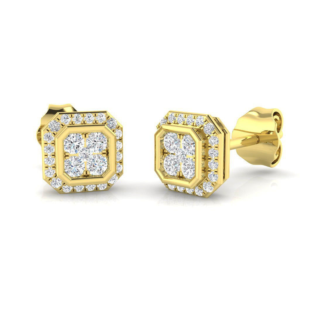 Lab/Natural Diamond Cluster Stud Earrings in 10K/14K gold and platinum with certified lab-grown or natural diamonds