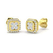 Lab/Natural Diamond Cluster Stud Earrings in 10K/14K gold and platinum with certified lab-grown or natural diamonds