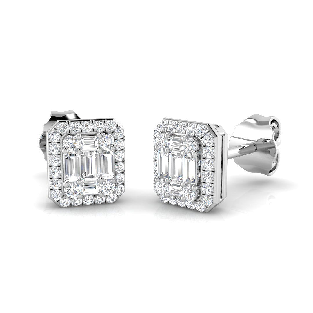 Stud Earrings with Octagon Diamond Halo Cluster - 0.25ct to 1.5ct in 10K/14K gold and platinum with certified lab-grown or natural diamonds