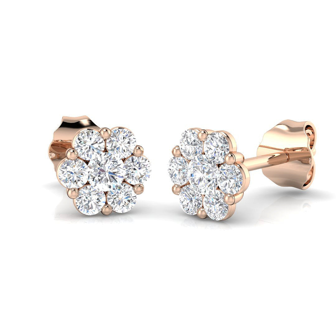Glow Gold Round Diamond Halo Cluster Stud Earrings in 10K/14K gold and platinum with certified lab-grown or natural diamonds