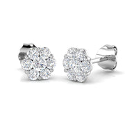 Glow Gold Round Diamond Halo Cluster Stud Earrings in 10K/14K gold and platinum with certified lab-grown or natural diamonds