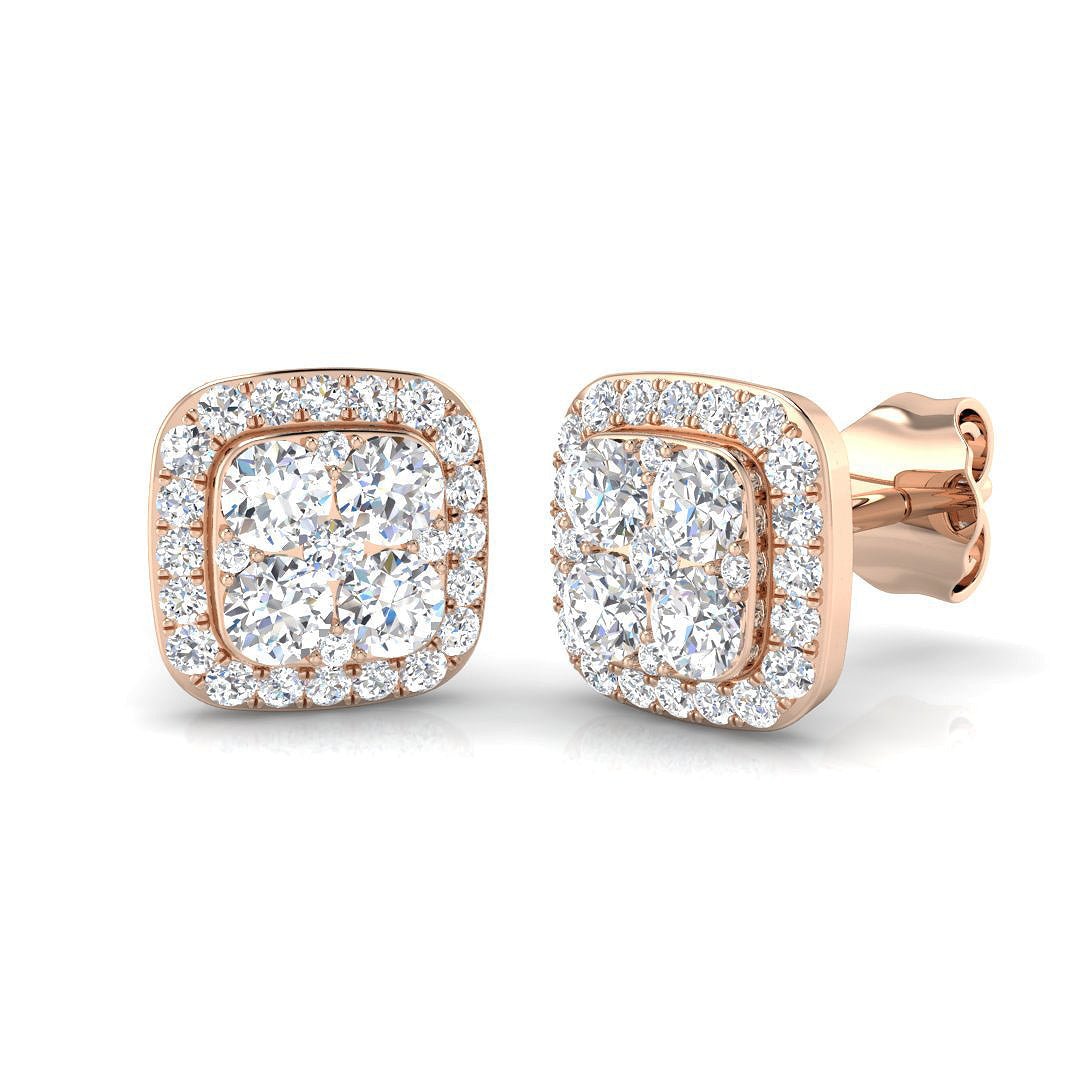 Halo Cluster Diamond Stud Earrings in 10K/14K gold and platinum with certified lab-grown or natural diamonds