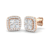 Halo Cluster Diamond Stud Earrings in 10K/14K gold and platinum with certified lab-grown or natural diamonds