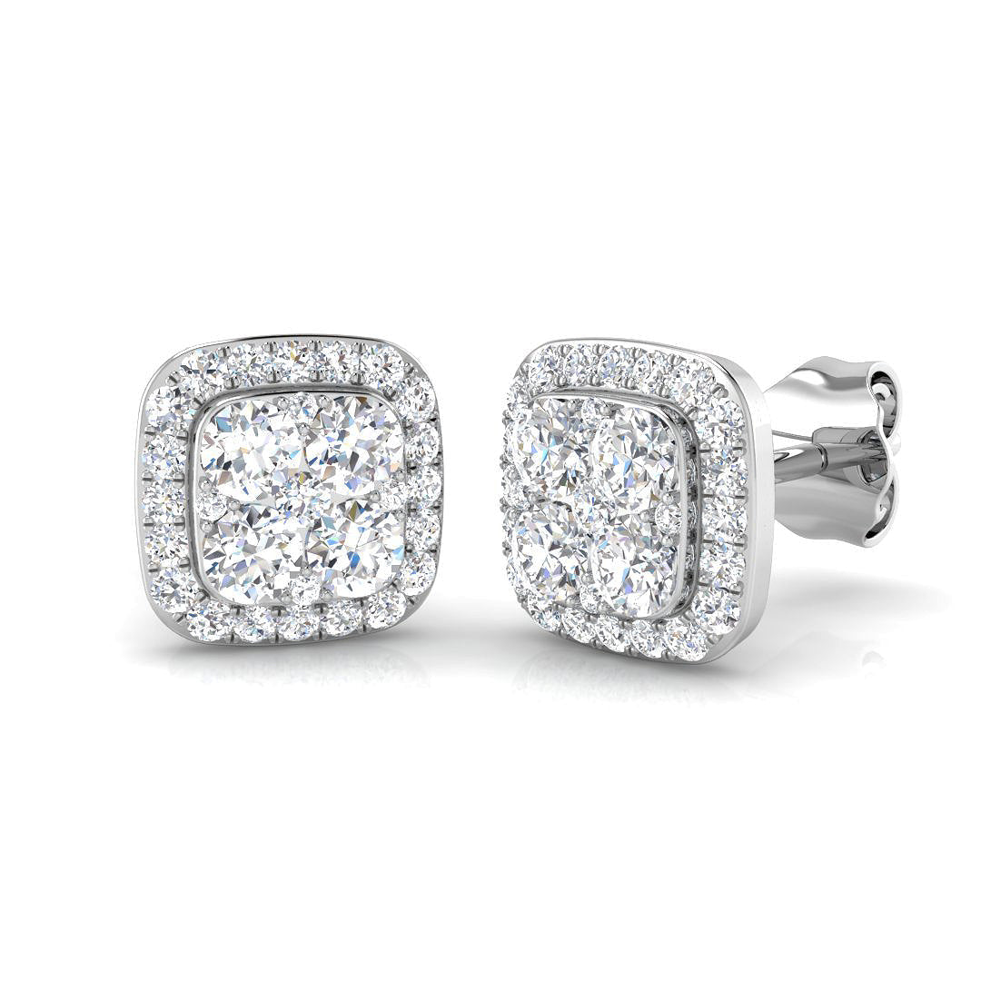 Halo Cluster Diamond Stud Earrings in 10K/14K gold and platinum with certified lab-grown or natural diamonds