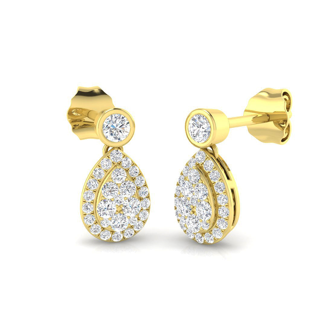 Dausy Elegant Gold Drop & Trilogy Diamond Earrings 0.33ct to 1ct in 10K/14K gold and platinum with certified lab-grown or natural diamonds