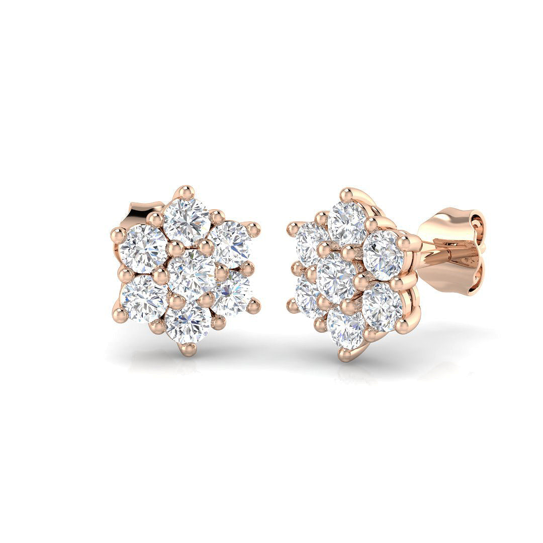 Lab-Grown 0.5ct Halo Cluster Diamond Stud Earrings in 10K/14K gold and platinum with certified lab-grown or natural diamonds