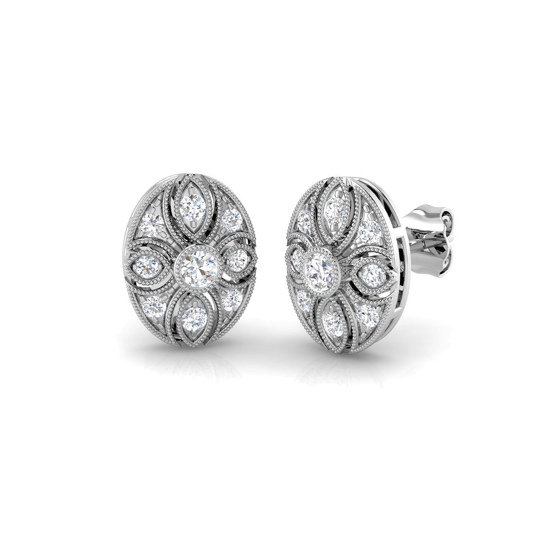 Vintage Art Deco Oval Diamond Stud Earrings - 0.33ct in 10K/14K gold and platinum with certified lab-grown or natural diamonds