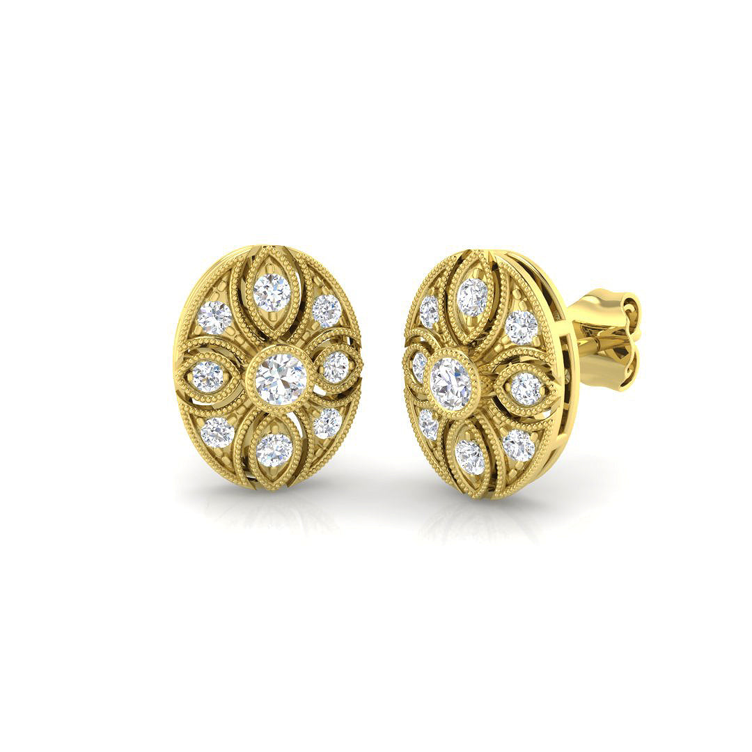 Vintage Art Deco Oval Diamond Stud Earrings - 0.33ct in 10K/14K gold and platinum with certified lab-grown or natural diamonds