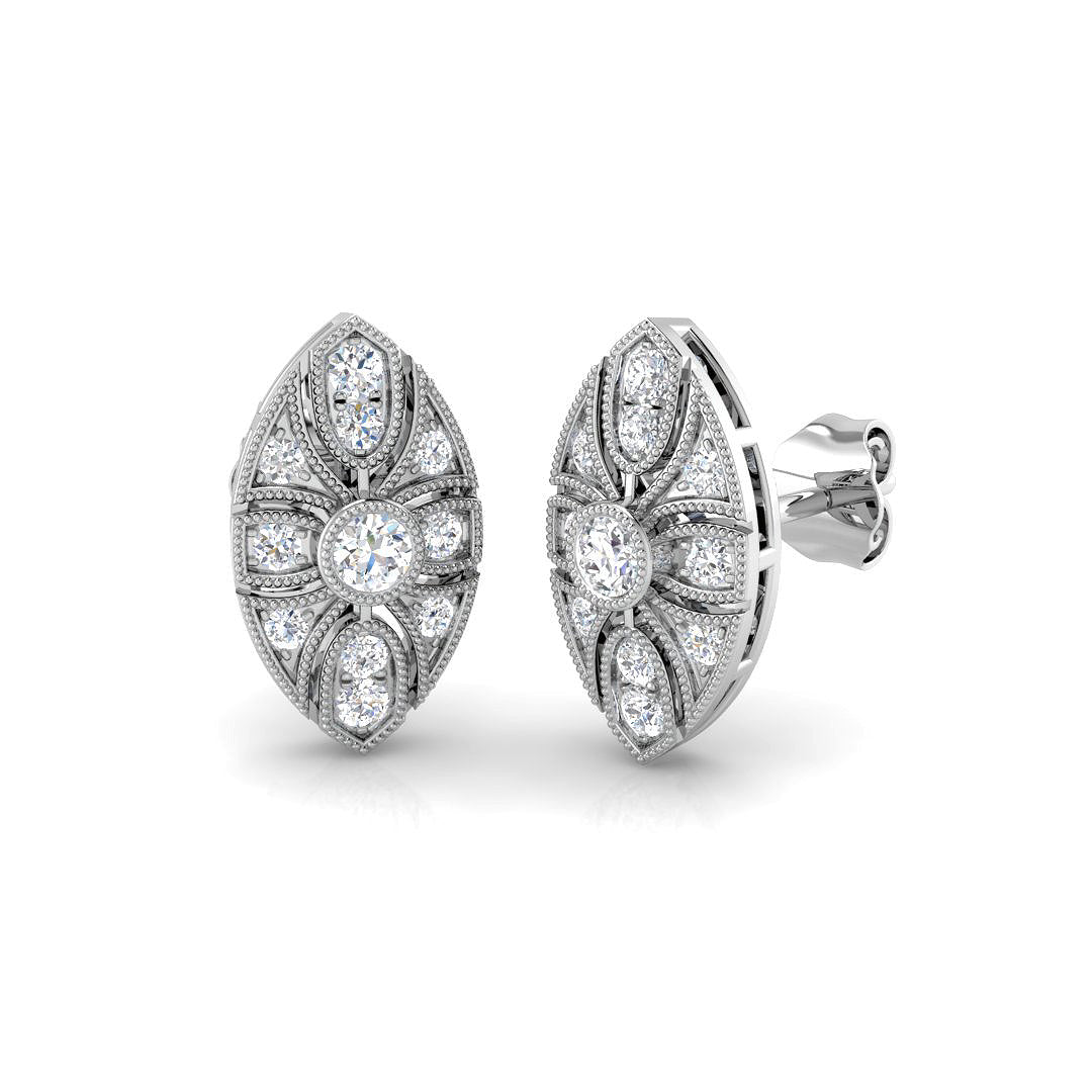 Vintage Marquise Diamond Stud Earrings - 0.33ct Art Deco Design in 10K/14K gold and platinum with certified lab-grown or natural diamonds