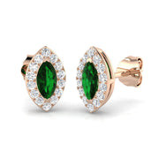 Marquise Cut Emerald Diamond Halo Stud Earrings - Push Back Closure in 10K/14K gold and platinum with certified lab-grown or natural diamonds