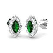 Marquise Cut Emerald Diamond Halo Stud Earrings - Push Back Closure in 10K/14K gold and platinum with certified lab-grown or natural diamonds