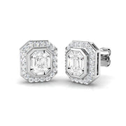 Stud Earrings with Emerald Cut Diamond Halo - 1ct Solid in 10K/14K gold and platinum with certified lab-grown or natural diamonds
