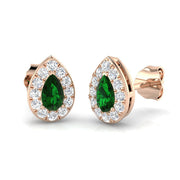 Green Emerald Diamond Stud Earrings in 10K/14K gold and platinum with certified lab-grown or natural diamonds