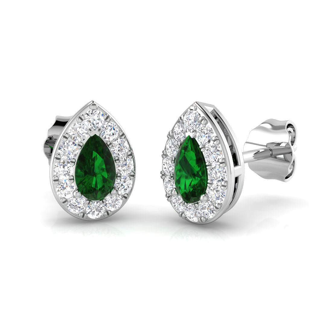 Green Emerald Diamond Stud Earrings in 10K/14K gold and platinum with certified lab-grown or natural diamonds