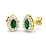 Green Emerald Diamond Stud Earrings in 10K/14K gold and platinum with certified lab-grown or natural diamonds