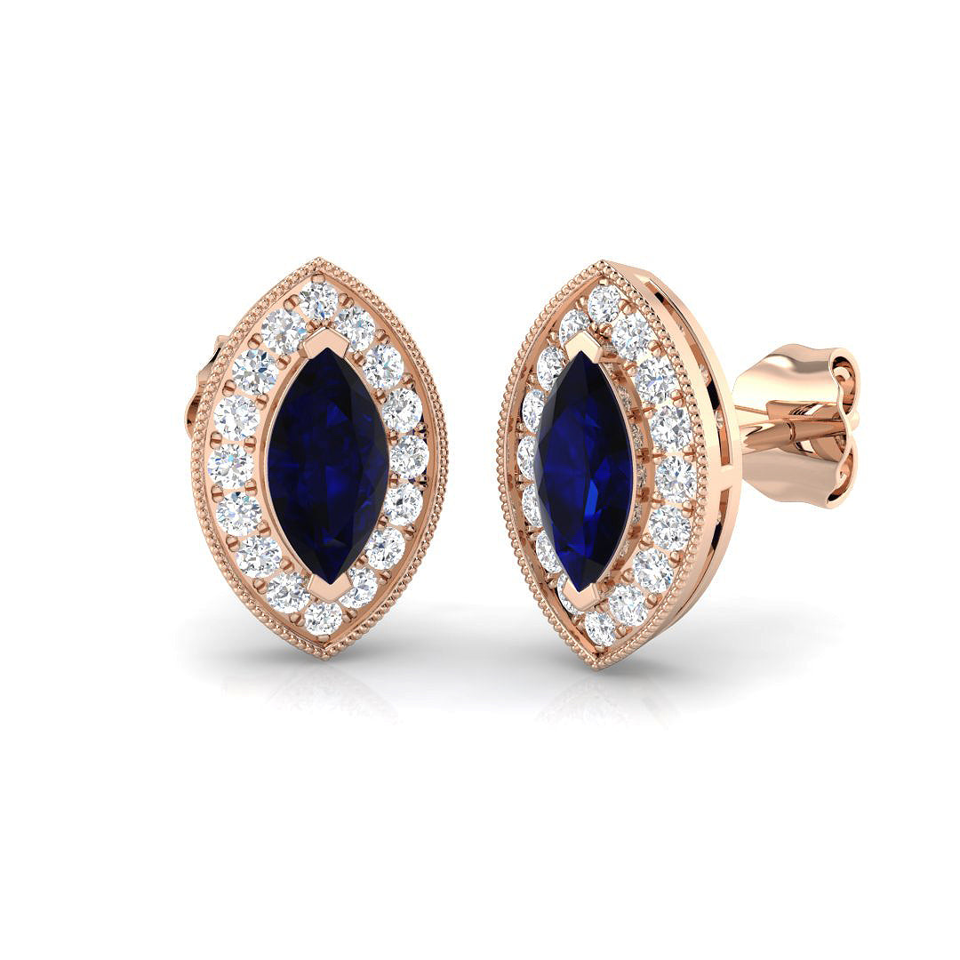 Marquise Cut Blue Sapphire Halo Stud Earrings - Gold & in 10K/14K gold and platinum with certified lab-grown or natural diamonds
