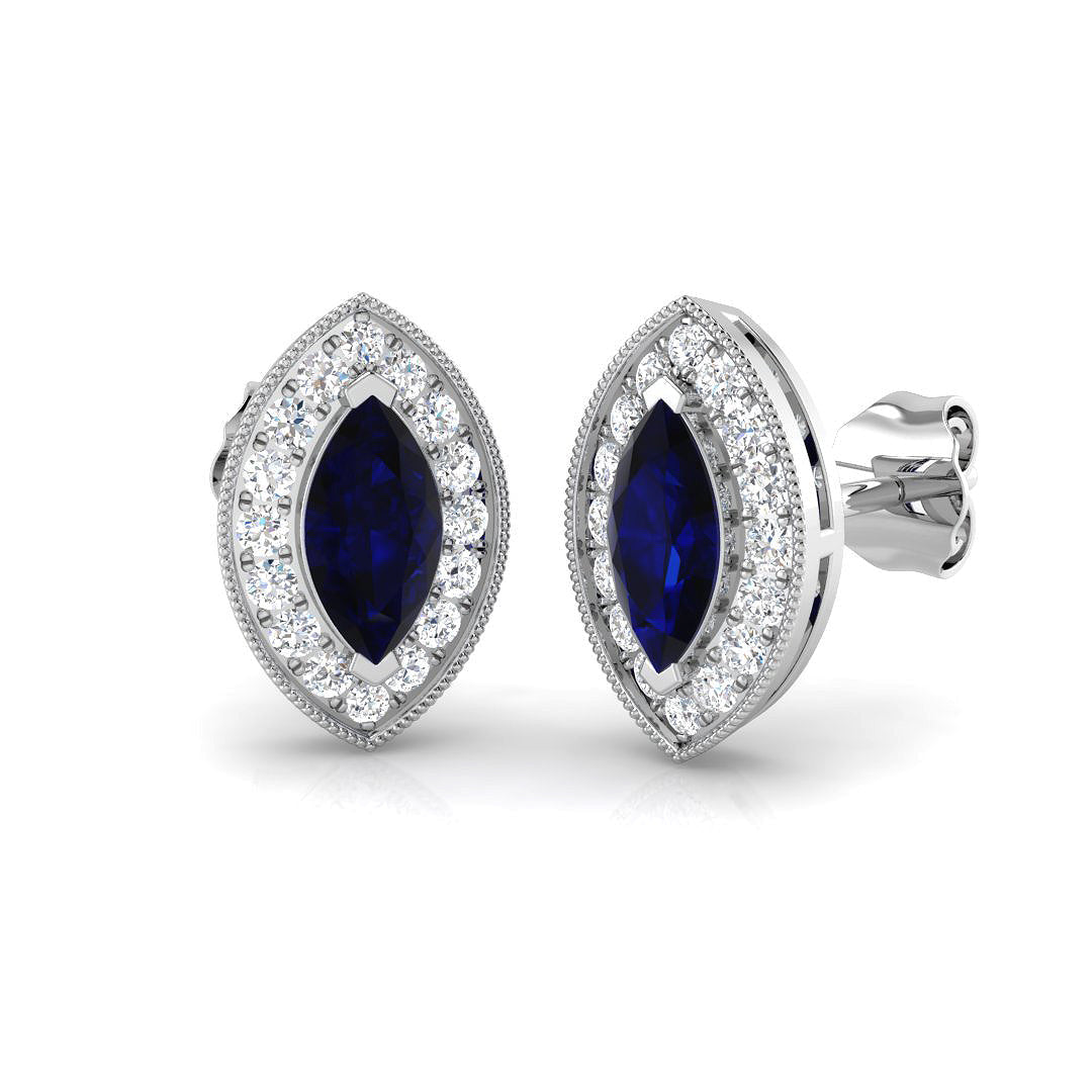 Marquise Cut Blue Sapphire Halo Stud Earrings - Gold & in 10K/14K gold and platinum with certified lab-grown or natural diamonds
