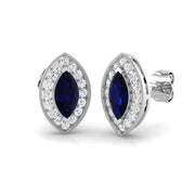 Marquise Cut Blue Sapphire Halo Stud Earrings - Gold & in 10K/14K gold and platinum with certified lab-grown or natural diamonds