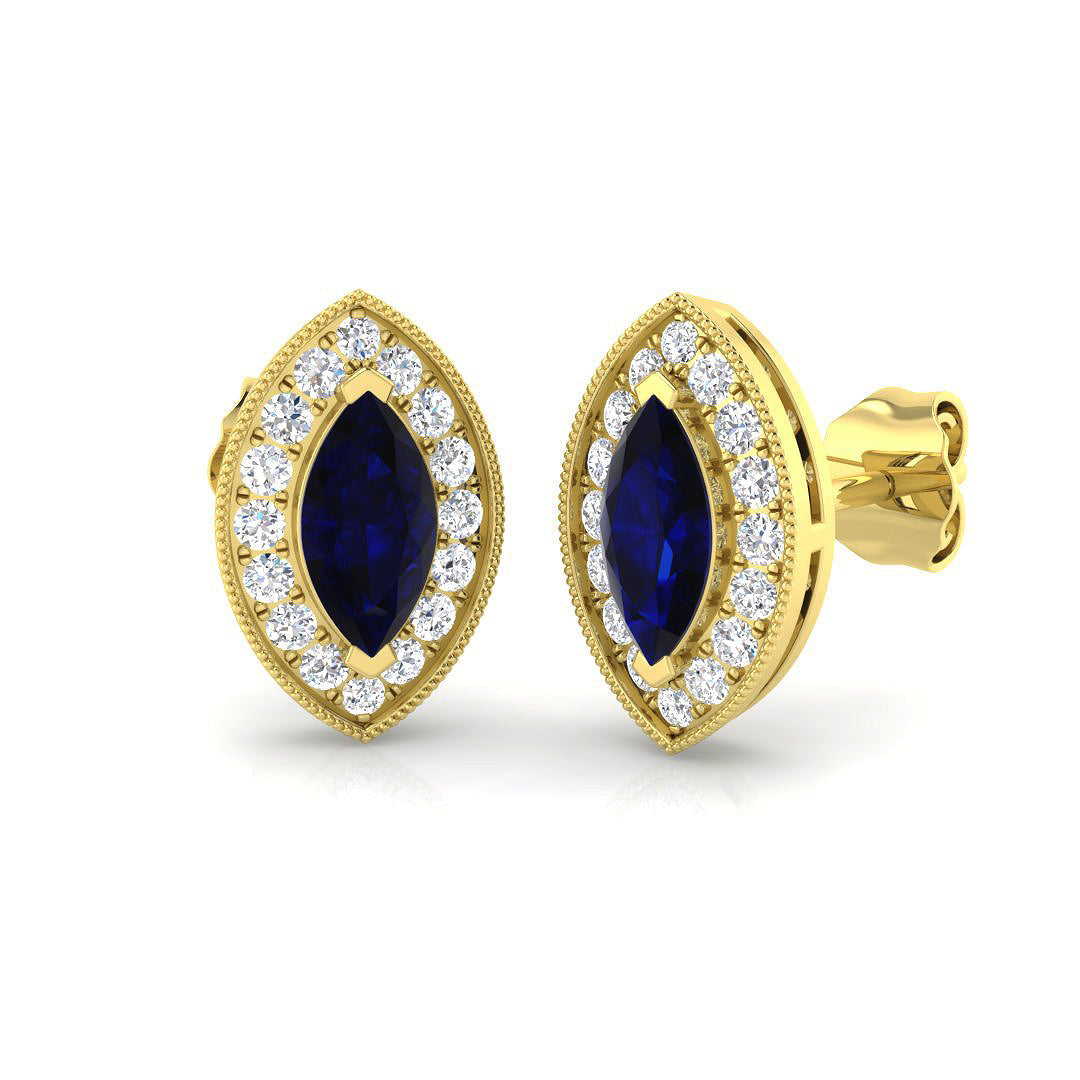 Marquise Cut Blue Sapphire Halo Stud Earrings - Gold & in 10K/14K gold and platinum with certified lab-grown or natural diamonds